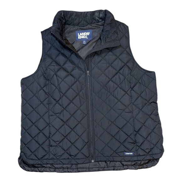 Lands' End Size 2X 20W-22W Black Quilted Puffer Zippered 2-Pocket Vest - Picture 6 of 11